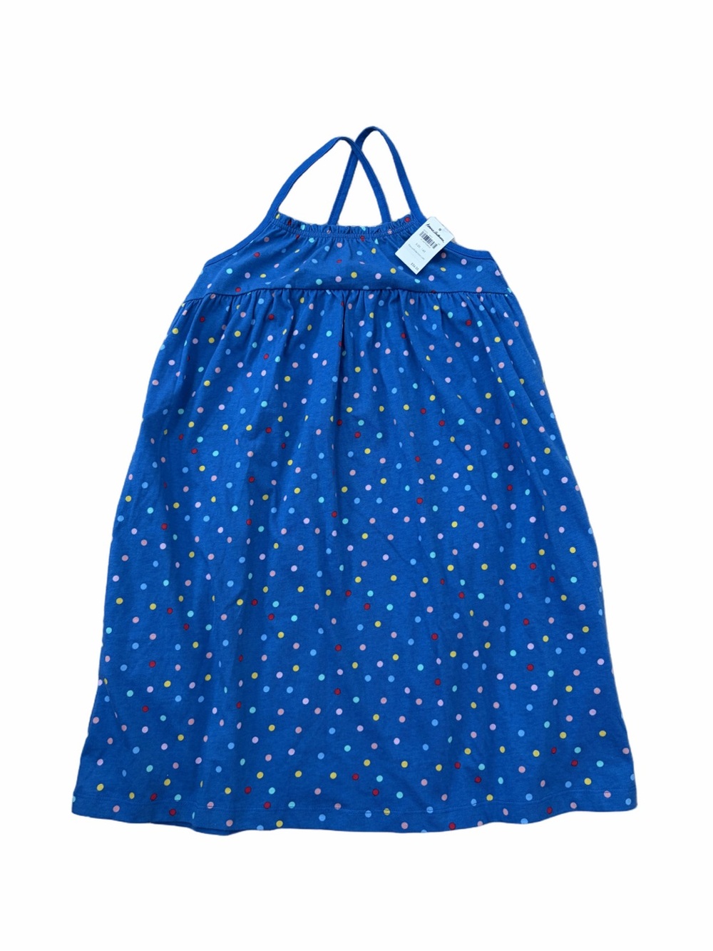 Hanna Andersson NWT Size 140, 10, Soft Knit Dress in Blue Colorful Polka Dots